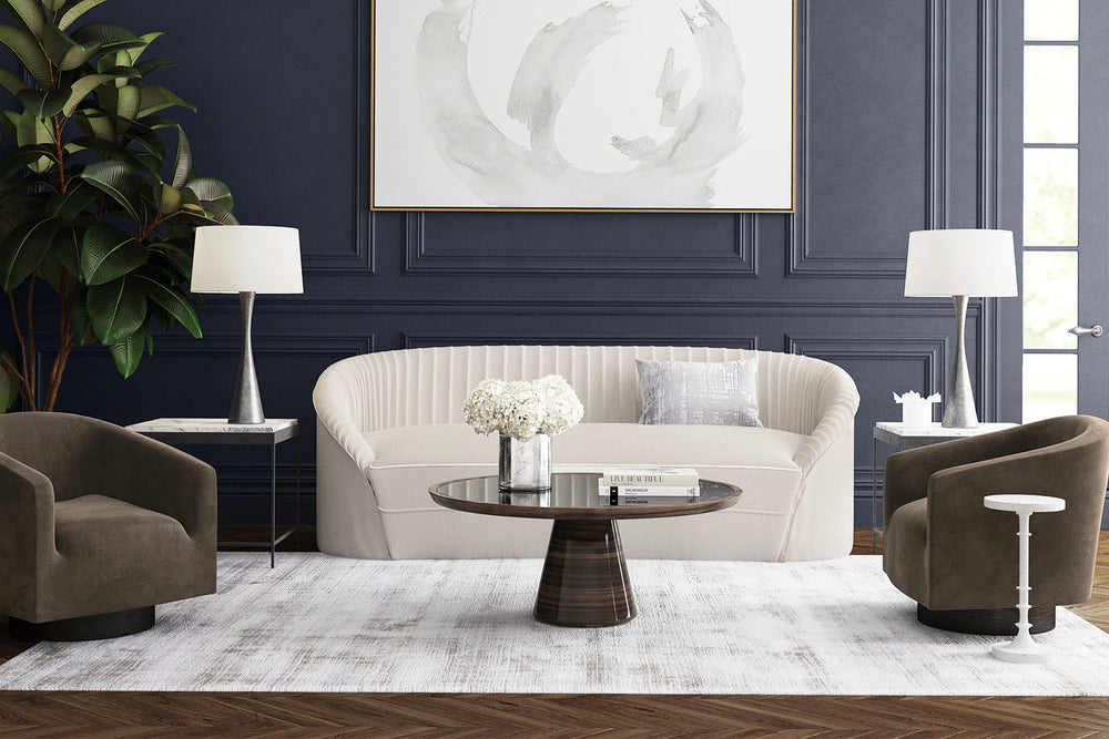 LOOMY rug size guide, living room rug under sofa and chairs