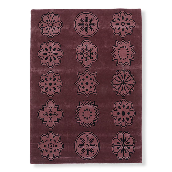 Dotta hand-tufted viscose and wool rug in deep plum with a grid of tonal floral medallions